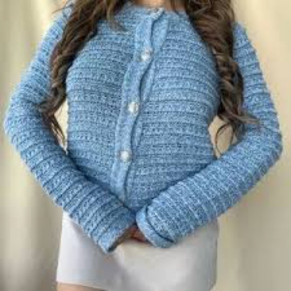 Ann Taylor Loft Ribbed Knit Sweater Jacket Sky Blue Size Medium - Picture 3 of 10